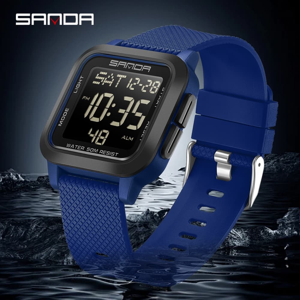 SANDA 2194 Relógio Militar Masculino LED Digital Relógios Esportivos Ao Ar Livre Para Contagem Regressiva À Prova D'água