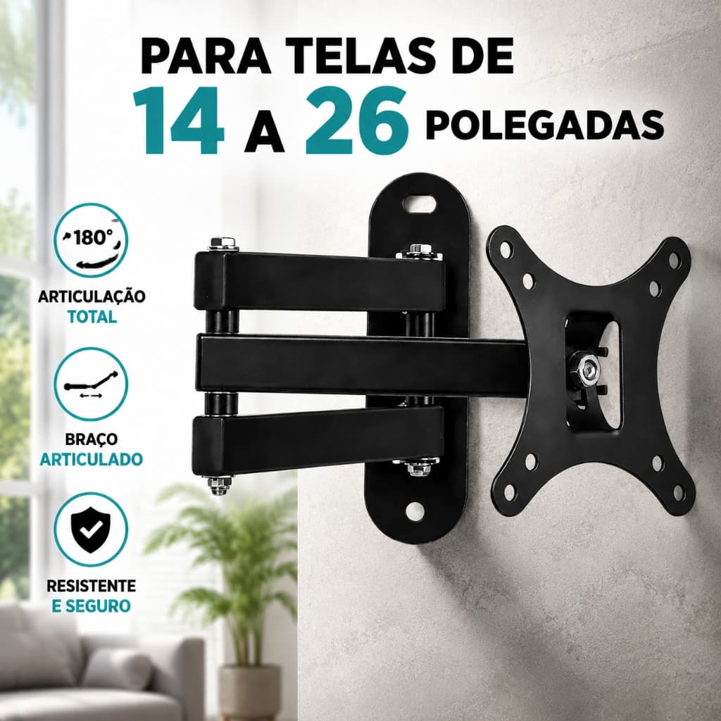 Suporte de parede ajustável X100 para TV e Display, com braços ajustáveis, adequado para TV LCD, LED e Plasma, 14-26 pol