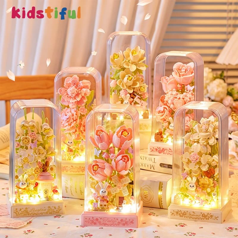 Conjunto De Presente Criativo De Blocos De Construção De Flores Decorativas
