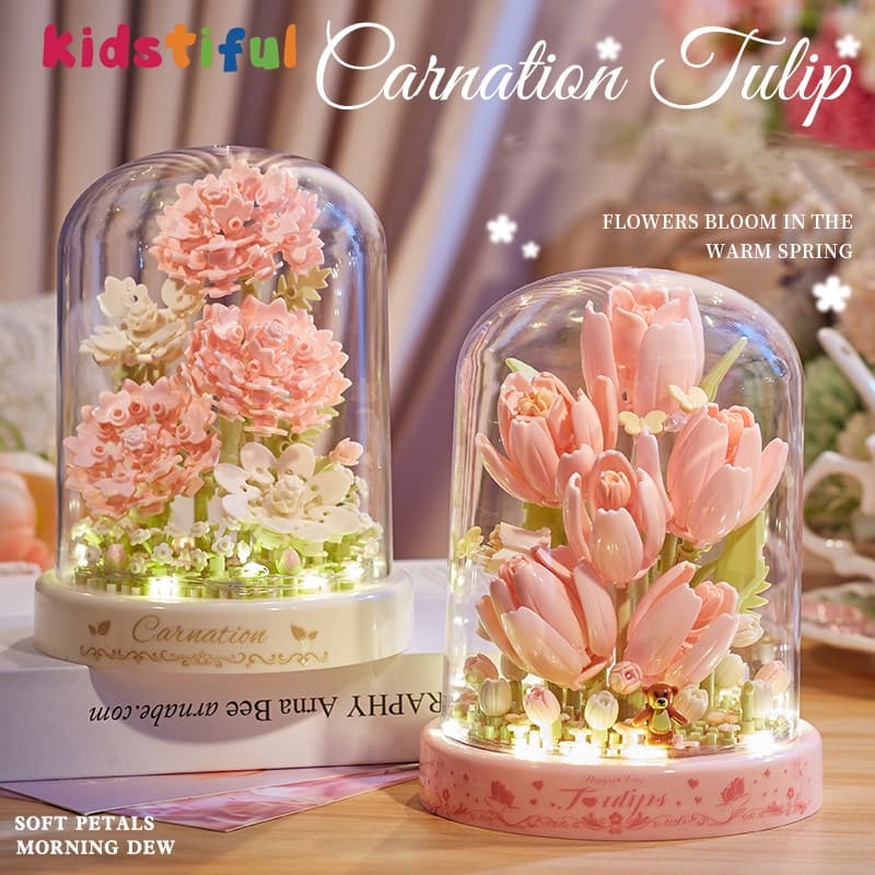 Blocos De Construção , Flores , Decorações , Tulipas , Cravos , Luzes LED , Presentes De Aniversário