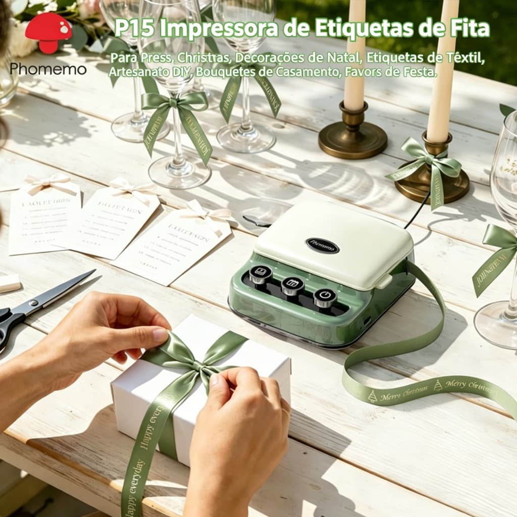 Phomemo A30 P15 Fita de Seda Exclusiva, Fitas de Tecido para Embalagem de Presentes, 12mmx5m, 3pcs