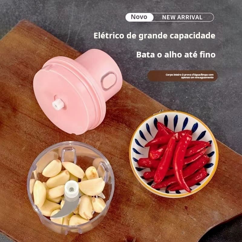 Mini moedor de alho elétrico sem fio com 3 lâminas de aço inoxidável e USB 250ml para processamento