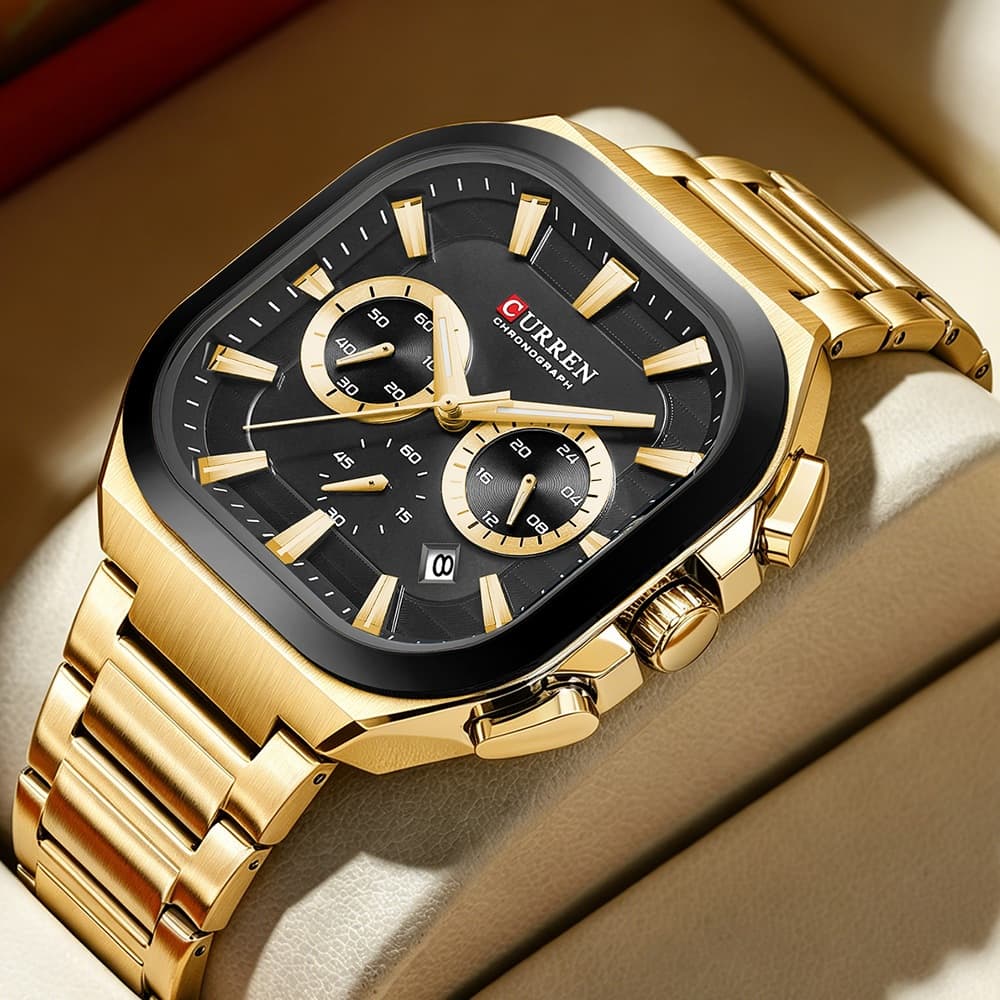 CURREN Novo Relógio De Quartzo À Prova D'água Masculino Autêntico , Cronógrafo Luminoso De Aço Inoxidável , Luxo , Prese