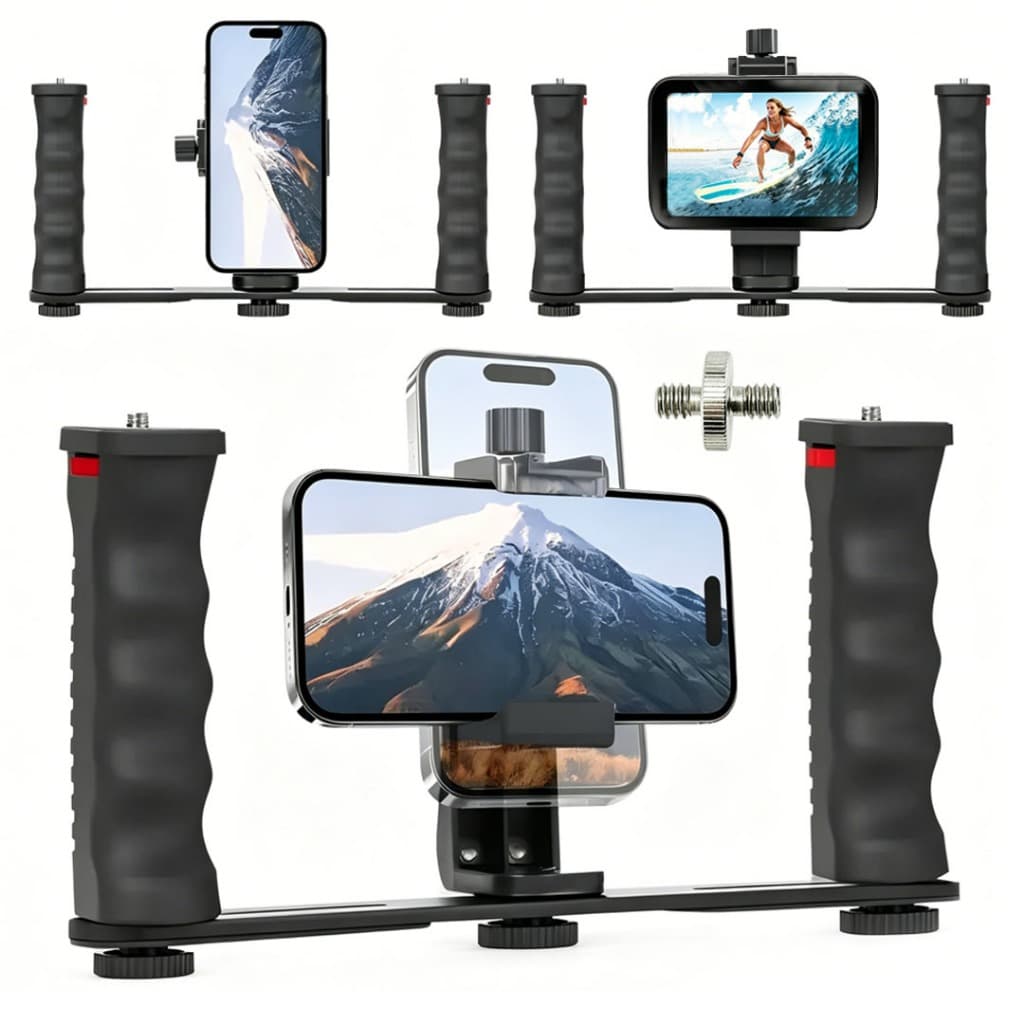 Gimbal de tiro Vlog com aderência dupla, Interface 1/4, microfone de luz de preenchimento compatível com 27cm de comprim