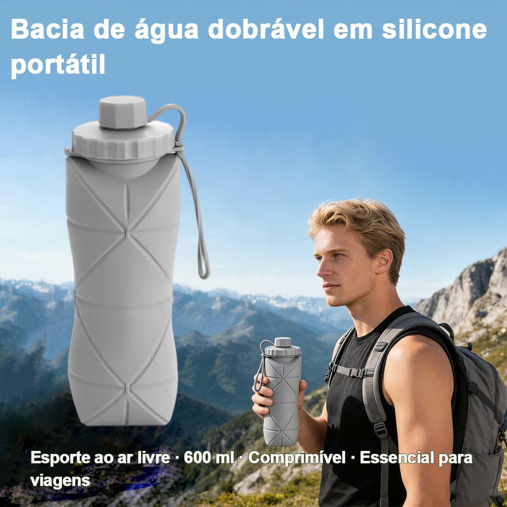 Uma caneca portátil de silicone alimentar, 600 ml, dobrável para atividades ao ar livre