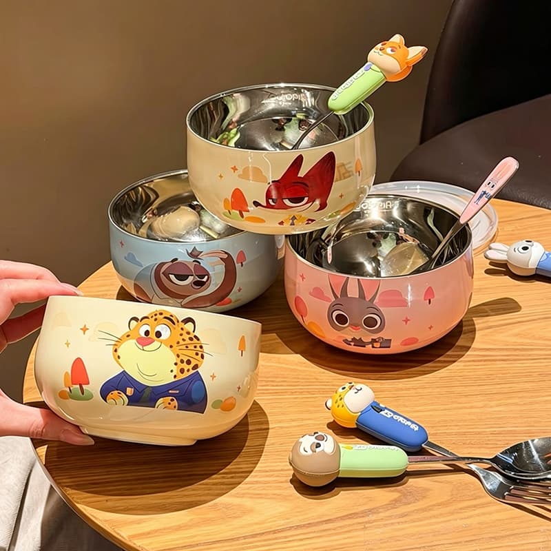Zootopia 316 tigela de arroz de aço inoxidável desenho animado lindo Nick Judy talheres infantis tigela de arroz Anti-es