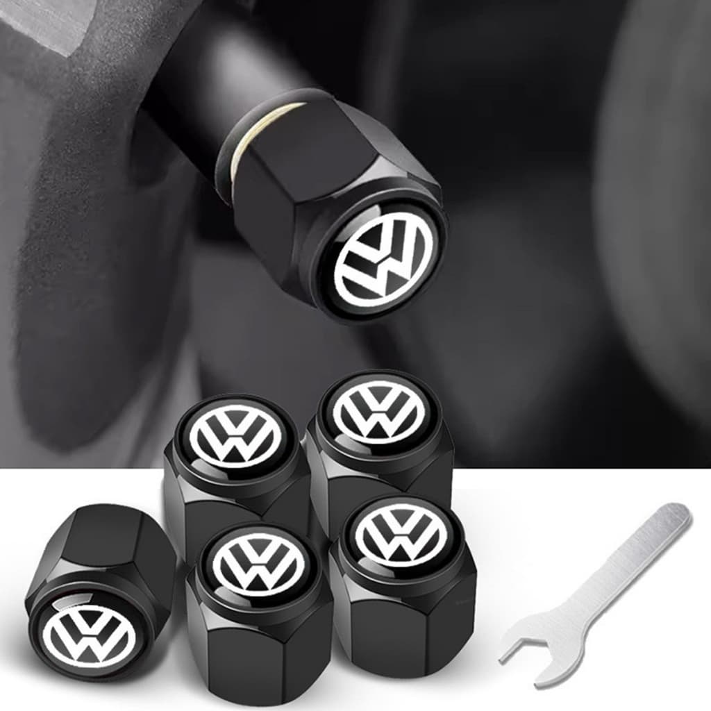 Tampas De Válvula De Carro De 5 Pacotes Com 1 Chave Compatíveis Volkswagen , Alumínio Vedações Para Pressão Consistente