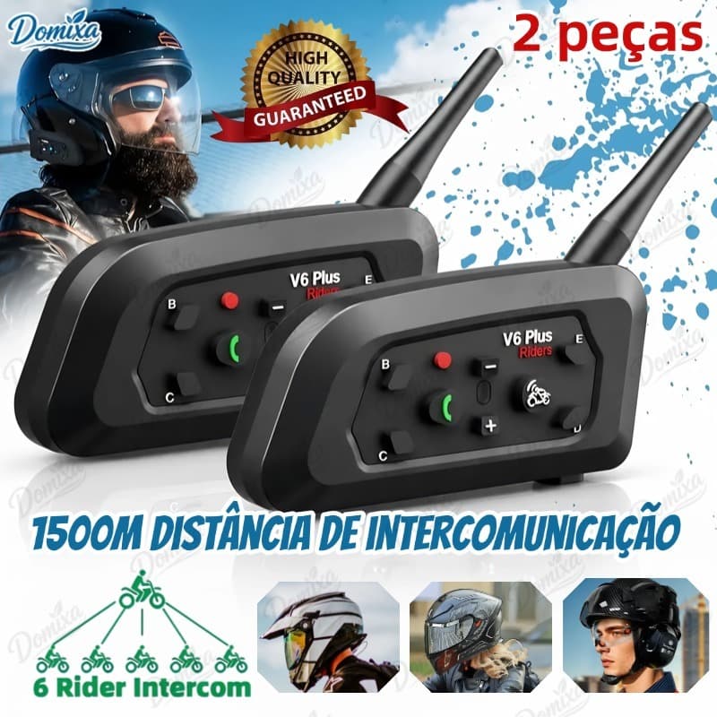 Intercomunicador V6 Mais Fone De Ouvido De Capacete De Motocicleta Bluetooth Com Interfone BT De 1500M Para 6 Pilotos-DO