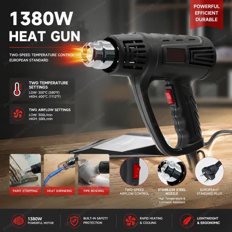 Pistola De Calor Profissional Com Duas Temperaturas Ajustáveis , Adequada Para Filme Termorretrátil De Plástico DIY .