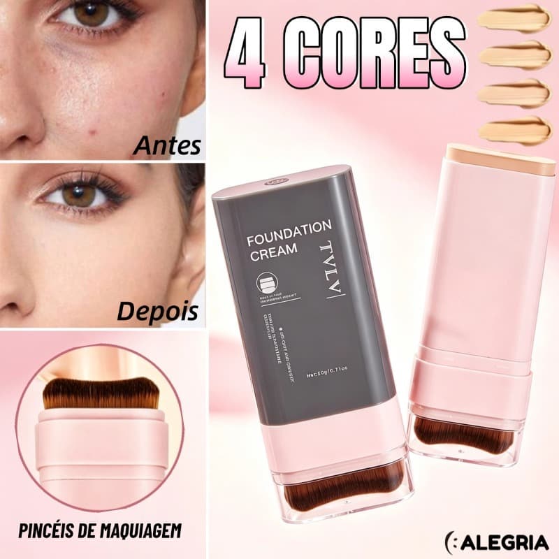 Bastão Corretivo Base 5 Cores com Pincel, Textura Cremosa, Pele Natural, Resistente à Água e Suor-ALE