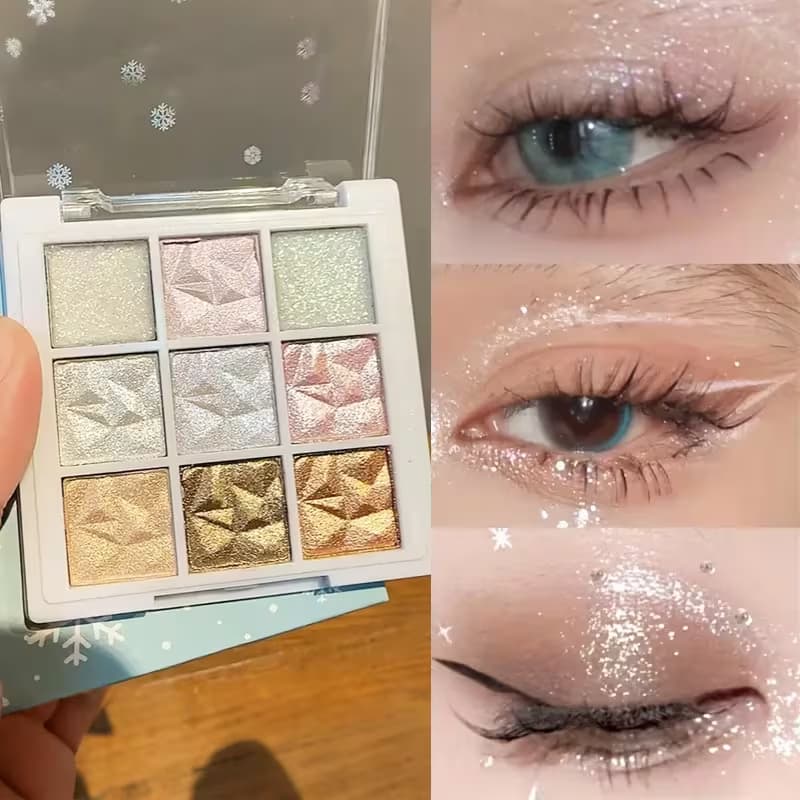 Paleta De Sombras Diamante De 9 Cores Rosa Glitter Flash Polarização Iluminador Maquiagem Brilhante Para Os Olhos