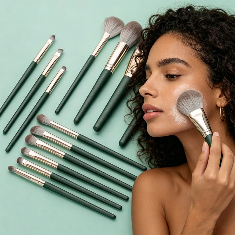 Kit de 14 Pincéis de Maquiagem Profissional,  Pincéis para Base e Pó Solto, Cerdas Macias