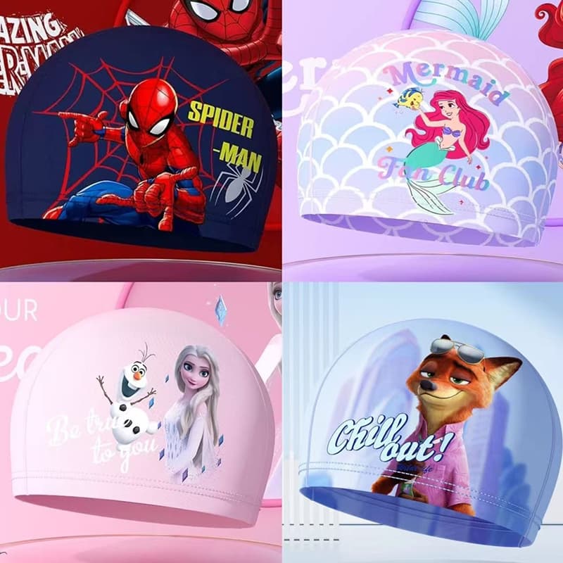 Touca de natação da Disney, masculina, feminina, à prova d'água, respirável, sem estrangulamento, estampada, revestida d