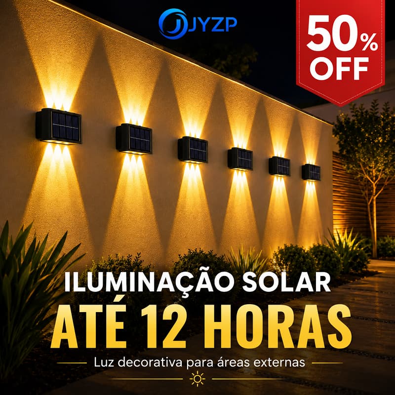 Luminária Solar de Parede 10 LEDs IP65 Luz Quente Sem Fio para Jardim Garagem 2 Unidades