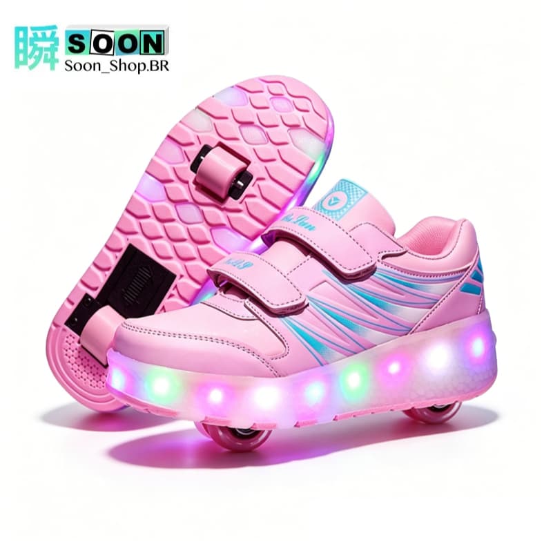 Crianças roda dupla LED patins recarregável quatro rodas polia invisível tênis patins