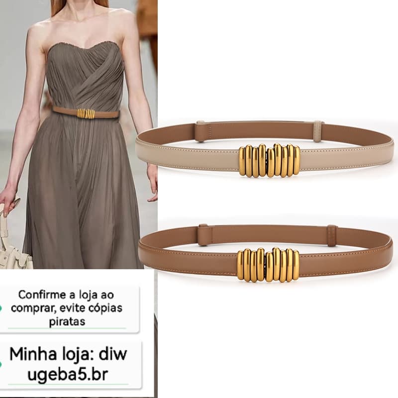 Senhoras cinto fino vestido de couro genuíno moda Retro cinto decoração ajustável