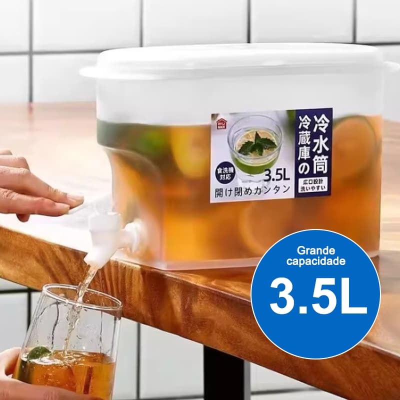 Suqueira Plástica 3.5L com Tampa e Torneira para Geladeira Ideal para Água Saborizada