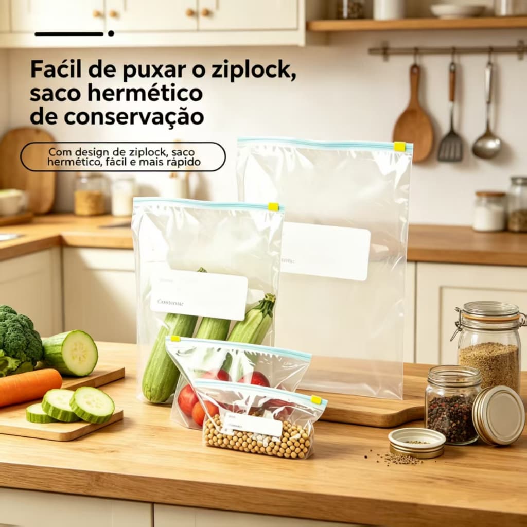 40 peças saco de plastico para vedacao de alimentos reutilizável Com zíper Legumes, nozes, geladeira