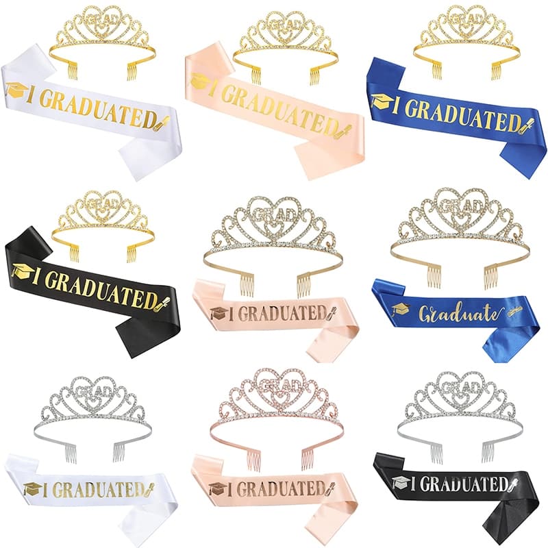 Conjunto De Tiara De Strass Com Faixa De Formatura Para Graduados Universitários Do Ensino Médio , Acessórios Festa