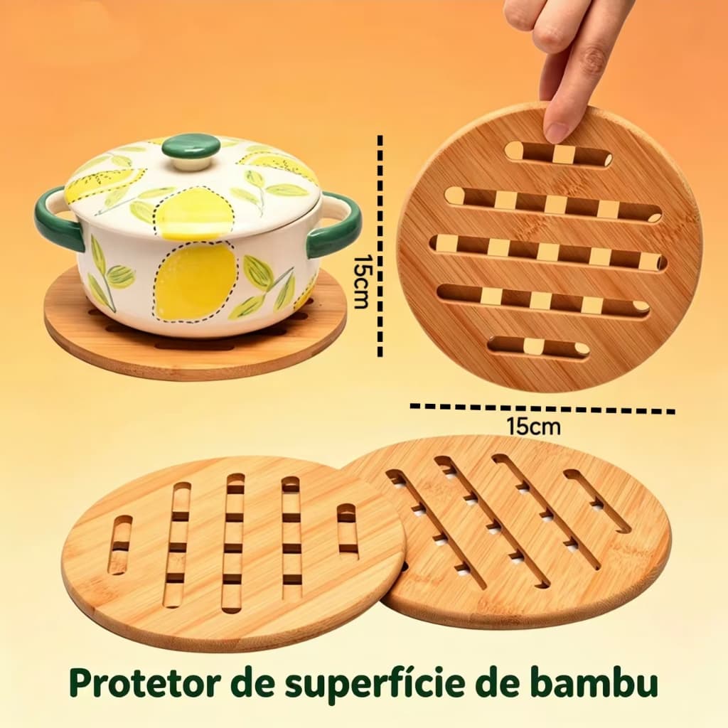 Kit com 4 Descansos de panela，Cozinha,com design e fabricados em bambu.