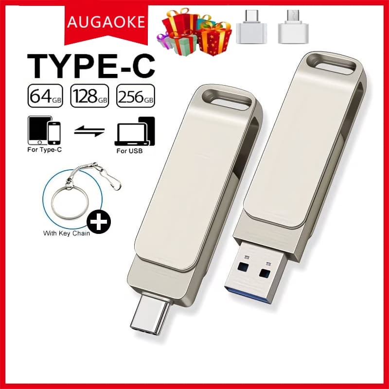 Unidade Flash USB3.2 de alta velocidade 32GB/128GB/512GB/2TB TYPE-C dois em um