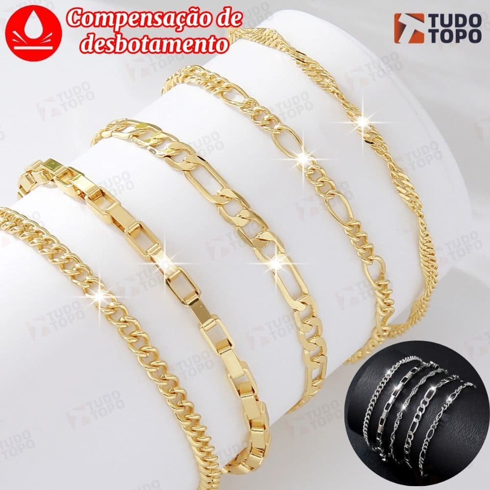 Conjunto de Pulseiras de  Aço inoxidável com 5 Peças, Estilo Minimalista, Joia que Não Desbota, Presente para Mulheres