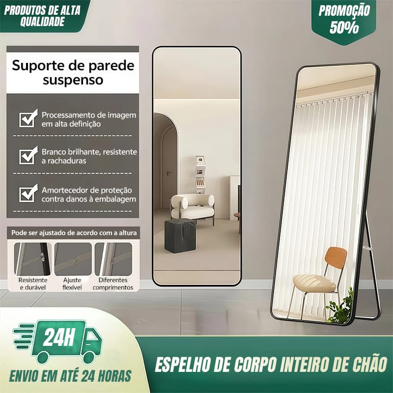 Espelho Retangular Grande Corpo Inteiro 136x36 cm Com Moldura  Para Quarto Sala Decorativo