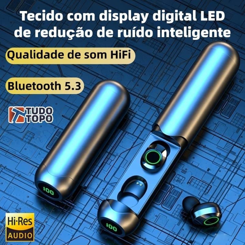 Fone de Ouvido Bluetooth 5.3 F915 Sem Fio TWS com Display LED Microfone Redução de Ruído IPX5