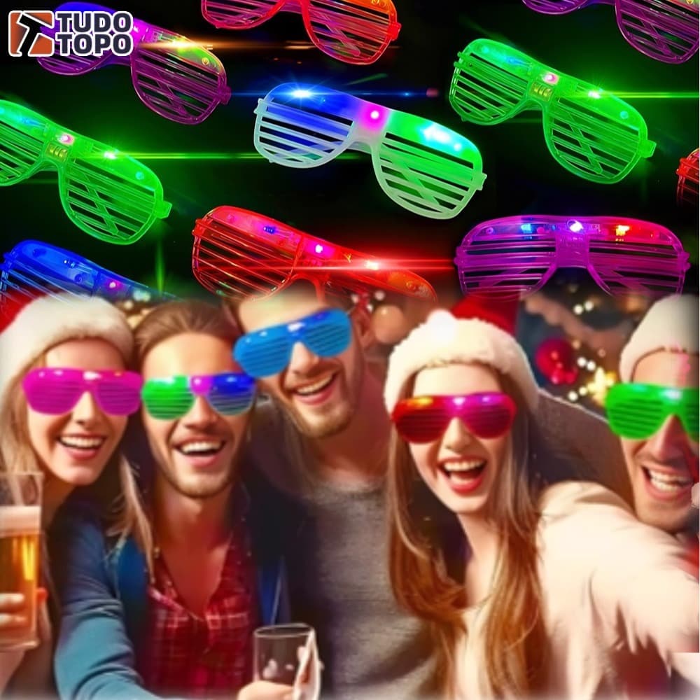 Kit 10 Óculos LED Neon para Festa com 3 Modos de Luz – Rave Balada Carnaval Casamento Halloween Cosplay