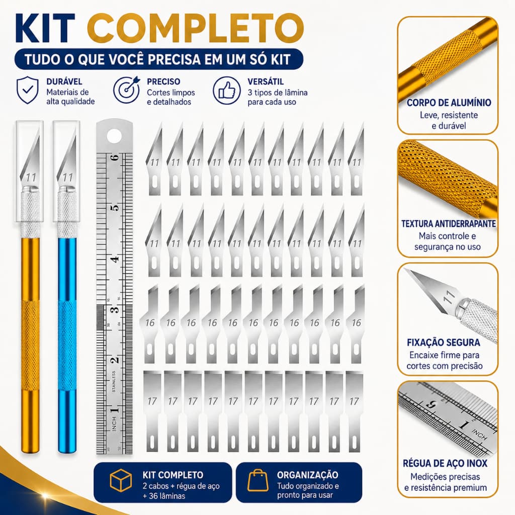 Kit Estilete De Precisão Com 2 Cabos Régua De Aço E Lâminas Para Artesanato DIY