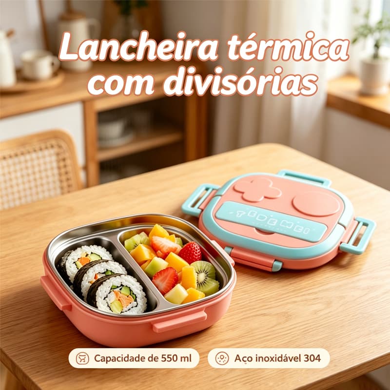 Marmita Térmica Infantil Aço Inoxidável 304, Com Garfo e Colher Pote Perfeito para Sopas e Caldos Quentes