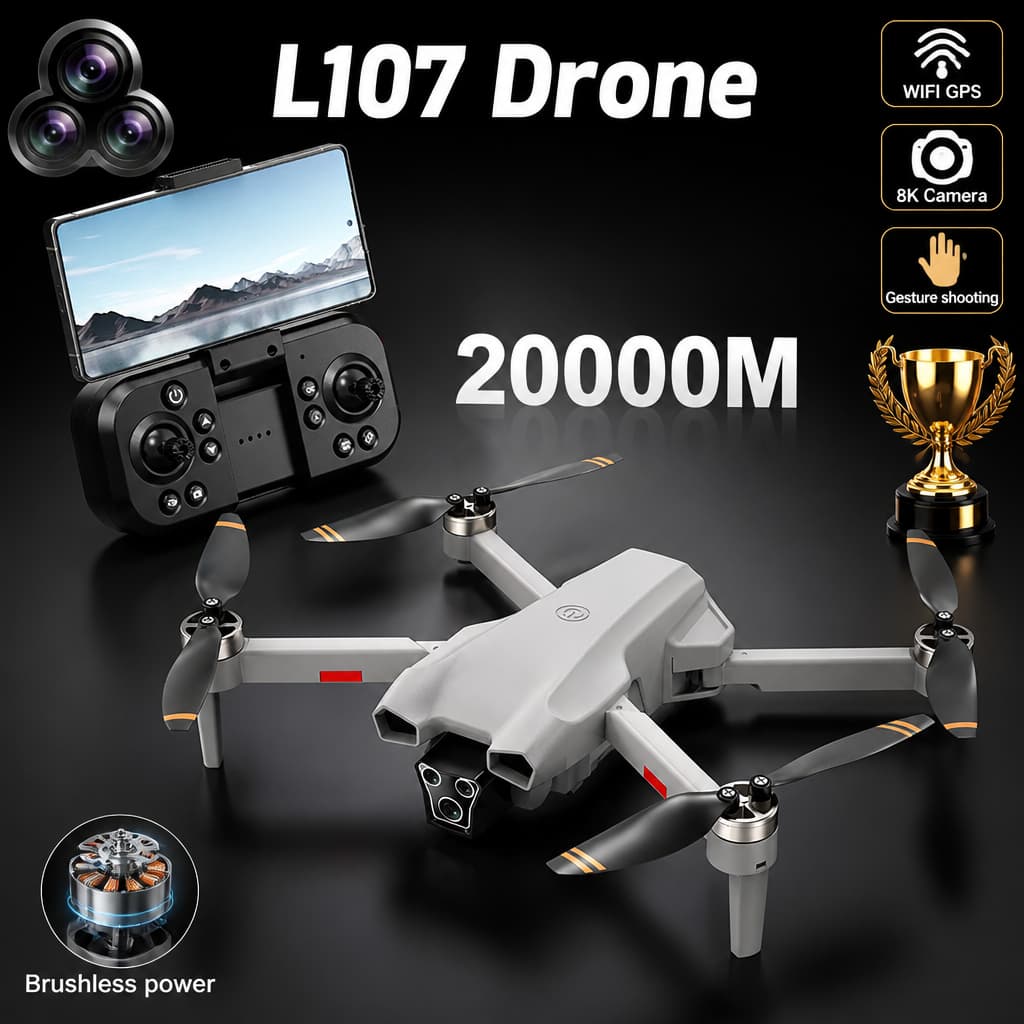 L107 Pro Drone GPS 8K Profissional HD 360 ° Três Motores Sem Escova De Controle Remoto De Câmera Pairam Quadricóptero De