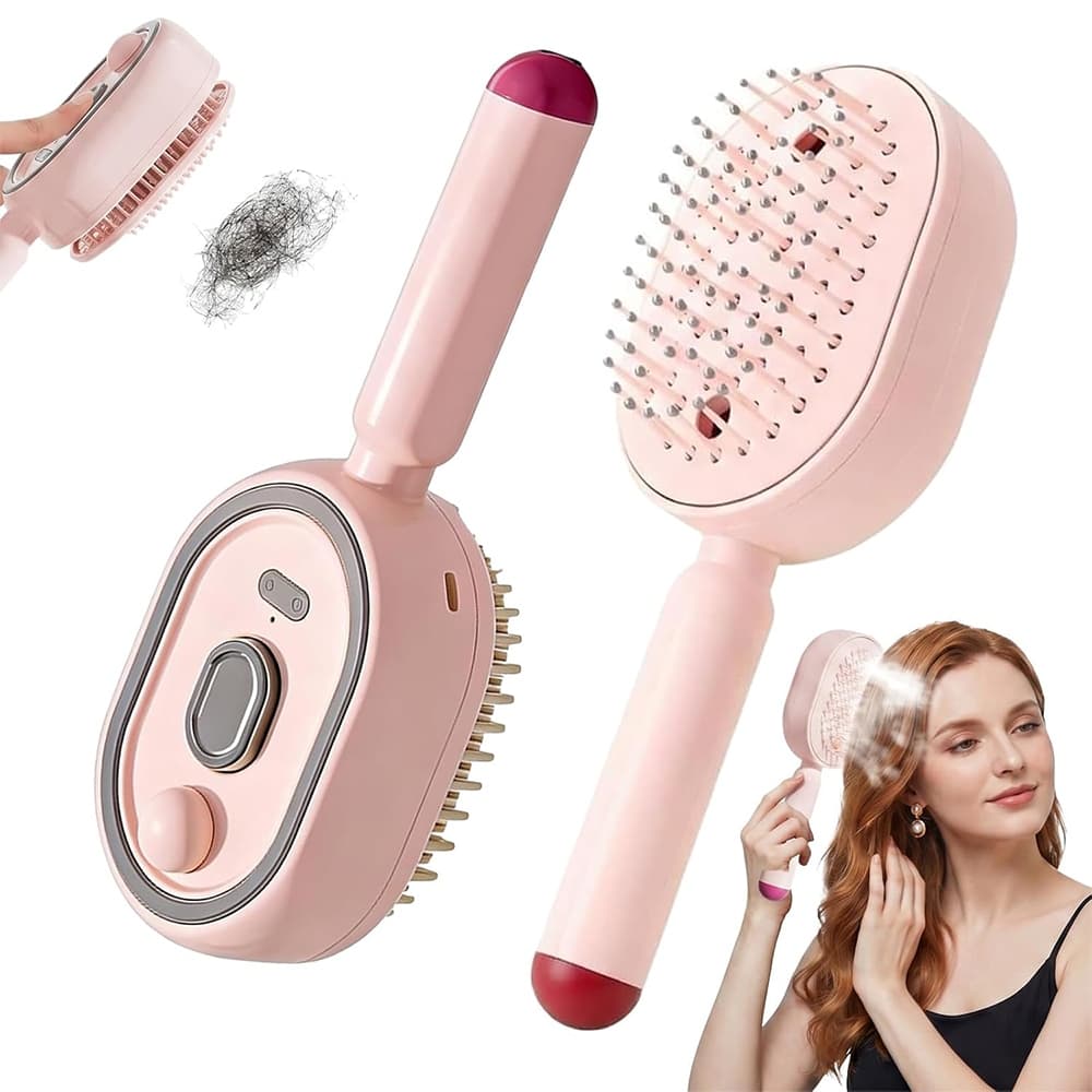 Escova De Cabelo Elétrica A Vapor 3 Em 1 , Alisador Recarregável Com Spray De Névoa , Almofada Desembaraçadora , Pente D