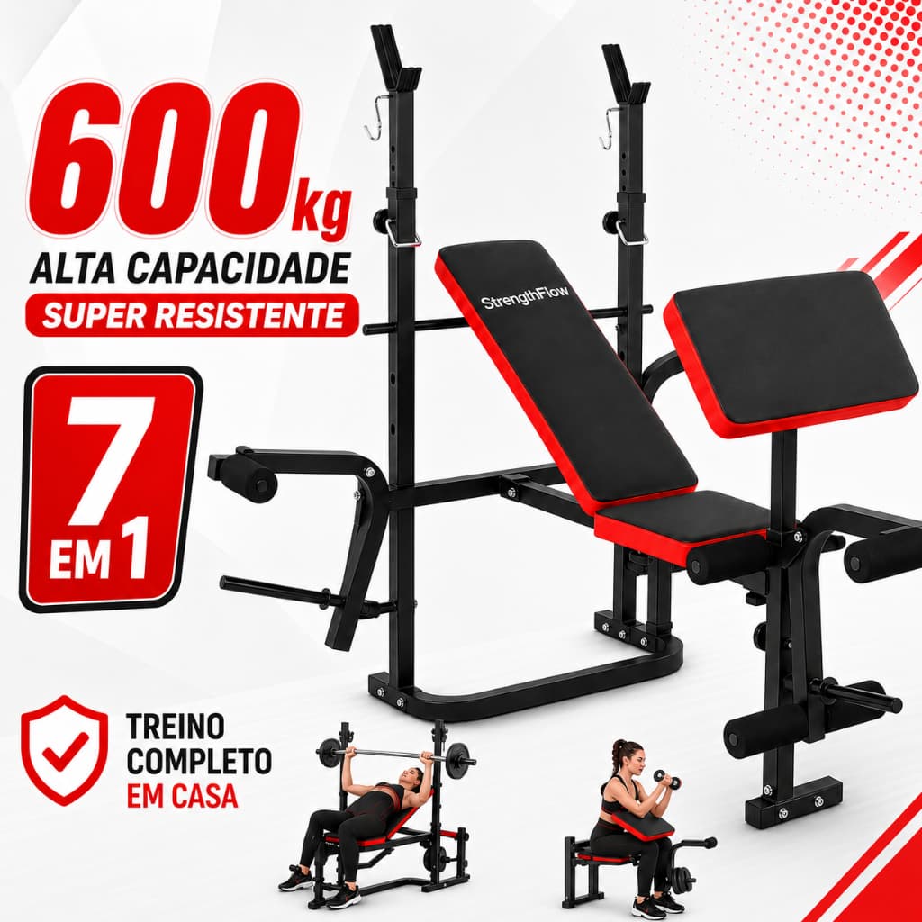 Estação de Musculação Banco para Supino com Encosto Ajustável