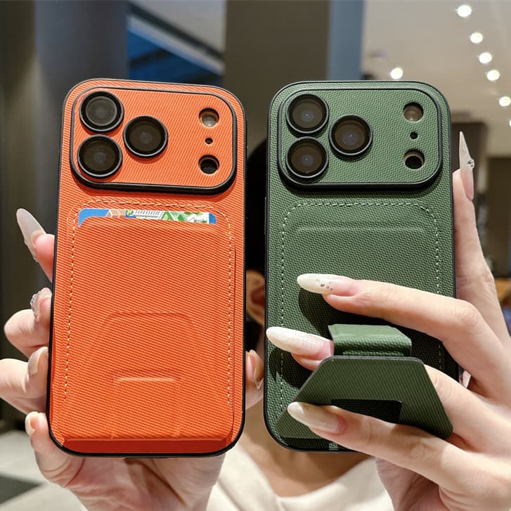 Capa De Couro Luxuosa Com Suporte Para Cartão E Proteção De Câmera iPhone 17 16 15 14 13 Pro Max