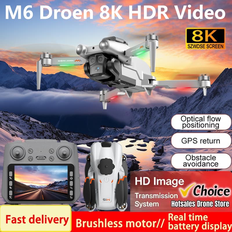 M6 Drone RC Dobrável Com Câmera 8K HD WiFi FPV Transmissão Em Tempo Real Inteligente Evitar Obstáculos Longa Resistência