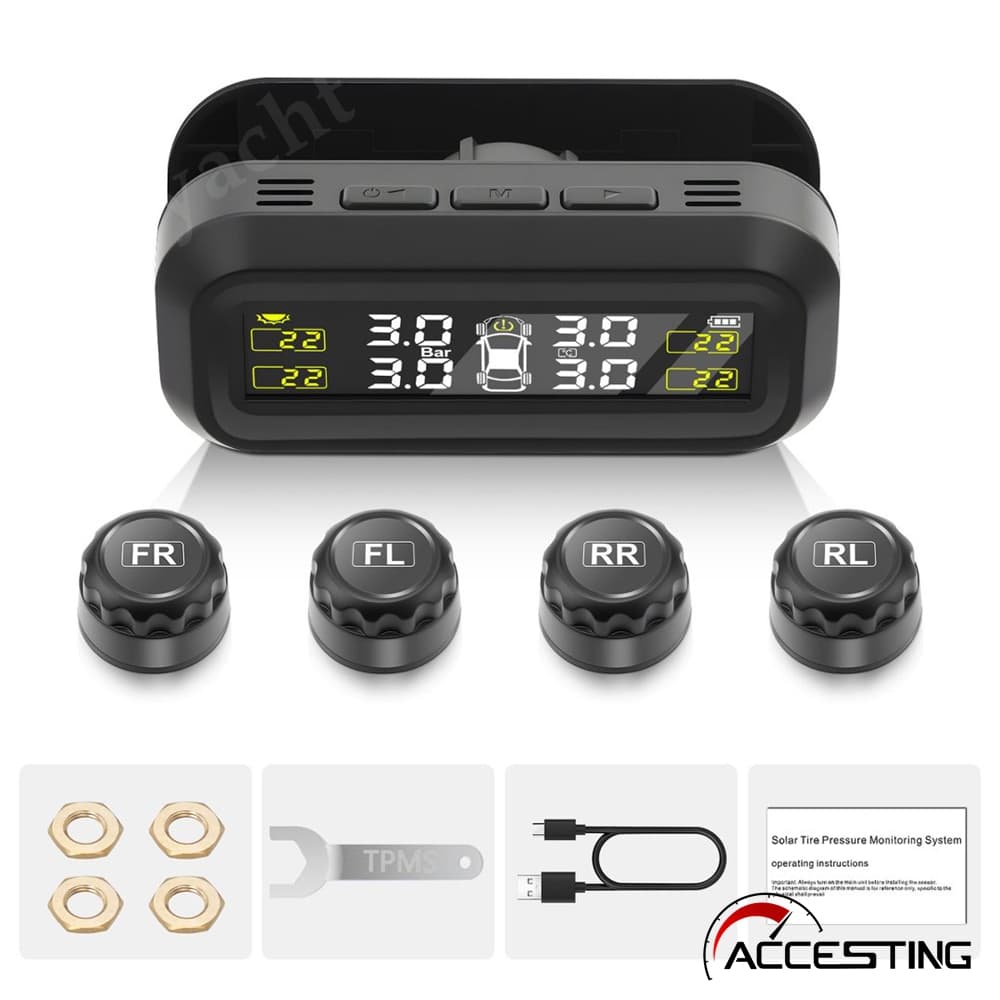 Sistema Solar Sem Fio De Monitoramento De Pressão De Pneus De Carro TPMS , 4 Sensores Externos , Para Carros , Caminhões