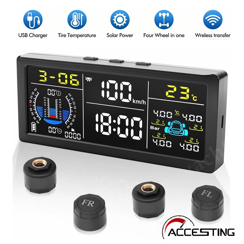 Sistema De Monitoramento De Pressão Dos Pneus TPMS, Carregamento Solar E USB, 6 Modos De Alarme
