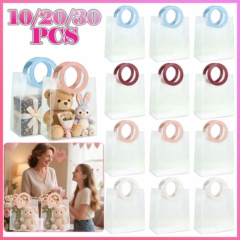 10 a 30 Bolsas Sacola Plástica Transparente Flexível De PP Alça Redonda Couro Sintético Em Cores Para Presente Brinde