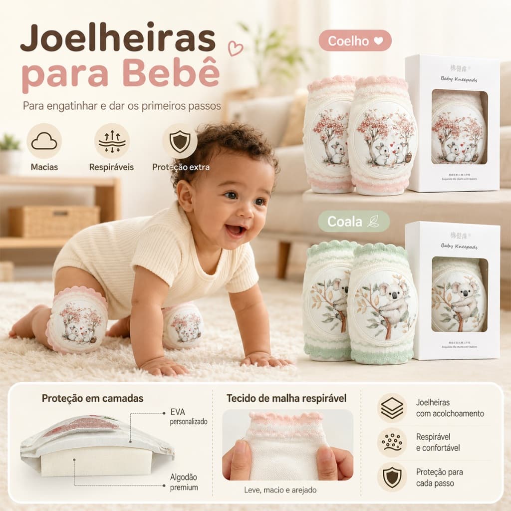Joelheira Infantil Antiderrapante com Proteção para Bebês e Crianças | Almofada Macia e Segura para Engatinhar e Andar
