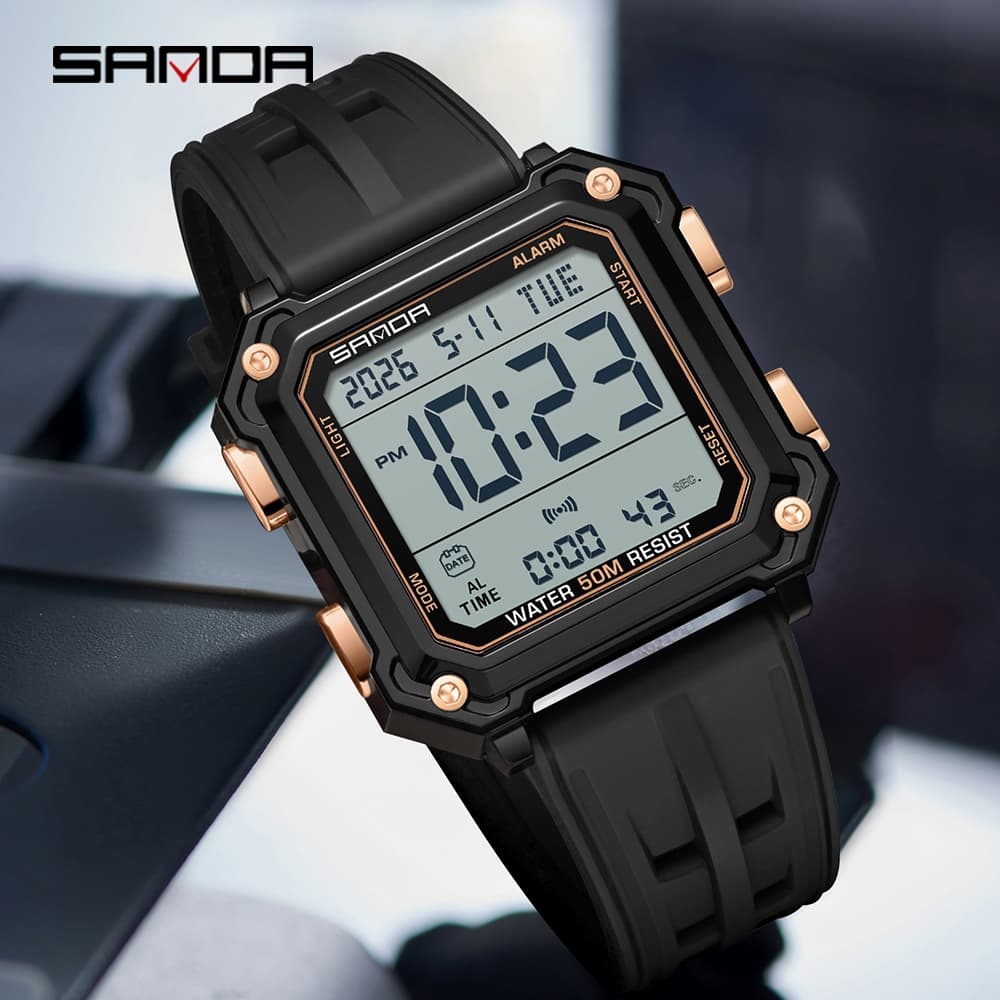 SANDA 6377 Marca Militar Relógio De Pulso Digital Para Homens Display Led Cronômetro Completo À Prova D'água Eletrônico