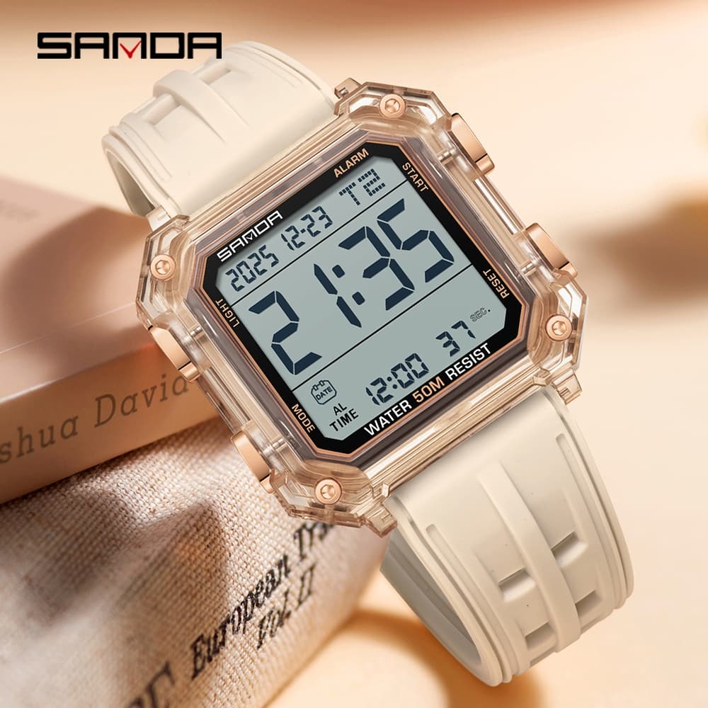 SANDA 6377 Marca Militar Relógio De Pulso Digital Para Homens Display Led Cronômetro Completo À Prova D'água Eletrônico