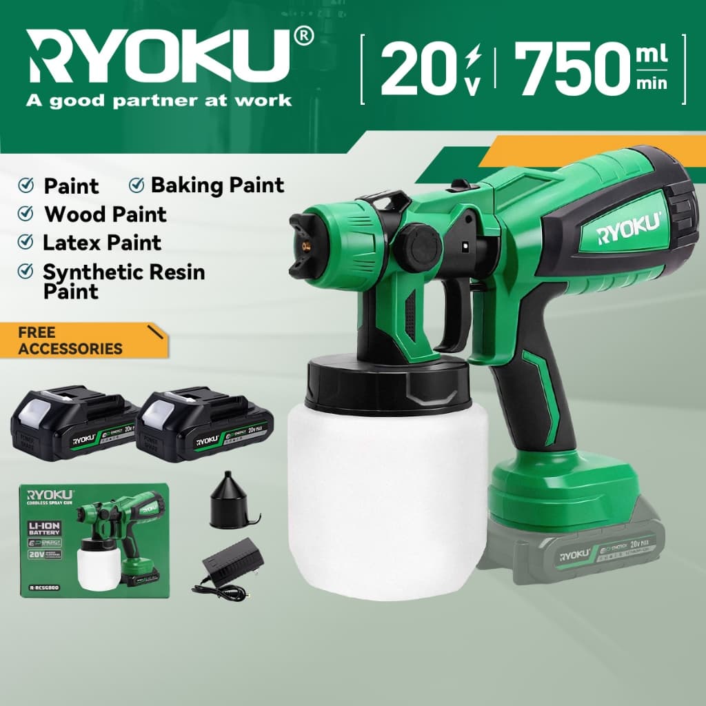 Pistola Elétrica RYOKU Com 3 Padrões De Pulverização-2 Baterias , Ideal Para Uso Doméstico E Profissional Em Móveis , Ce