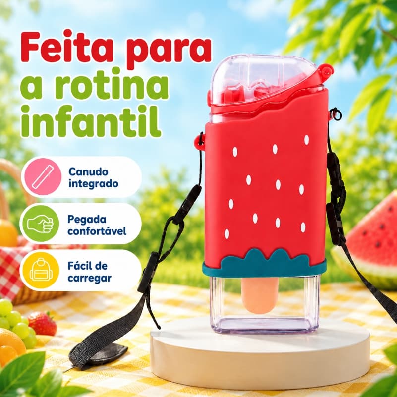 Garrafa Infantil Silicone Criança Brincando Garrafa infantil Garrafinha divertida 300ML