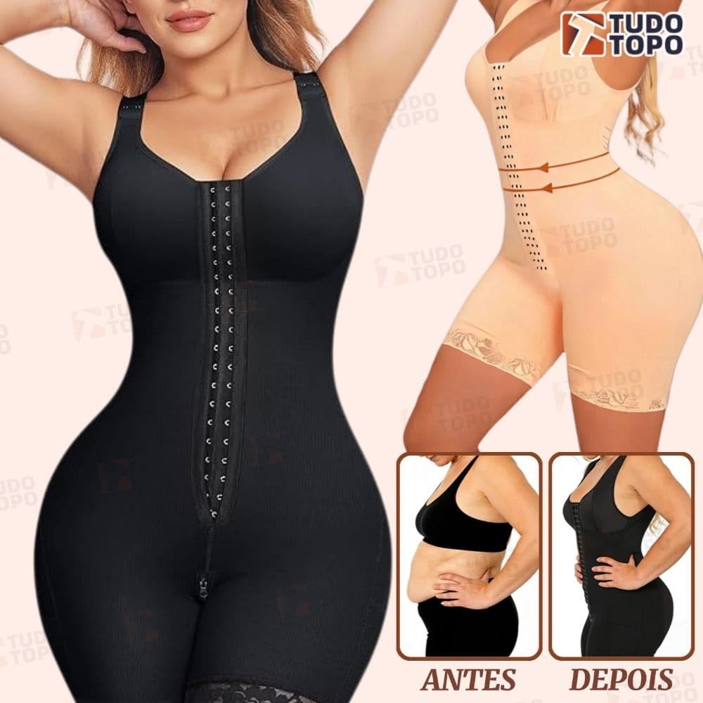 Modelador de corpo estilo europeu e americano com zíper na virilha inferior, redução de cintura, levantamento de
