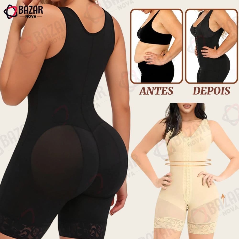 Modelador de corpo estilo europeu e americano com zíper na virilha inferior, redução de cintura, levantamento de