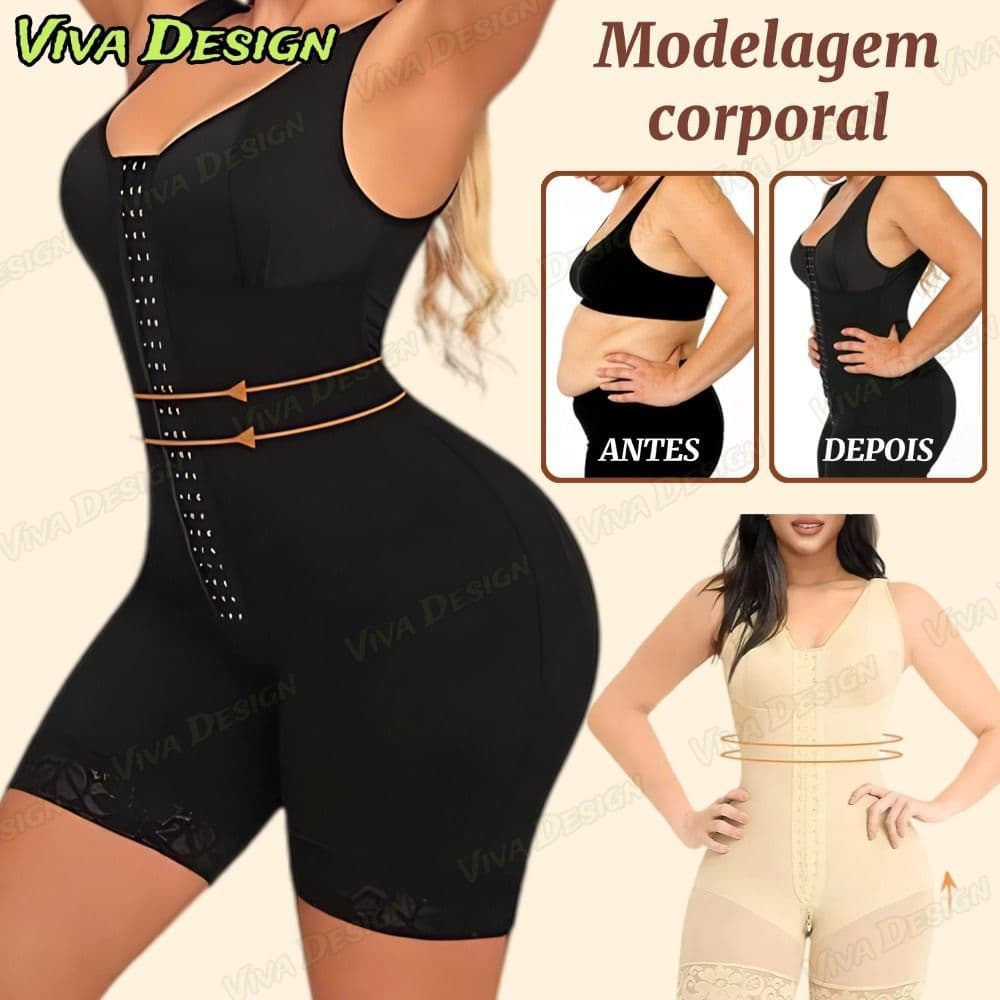 Modelador de corpo estilo europeu e americano com zíper na virilha inferior, redução de cintura, levantamento de
