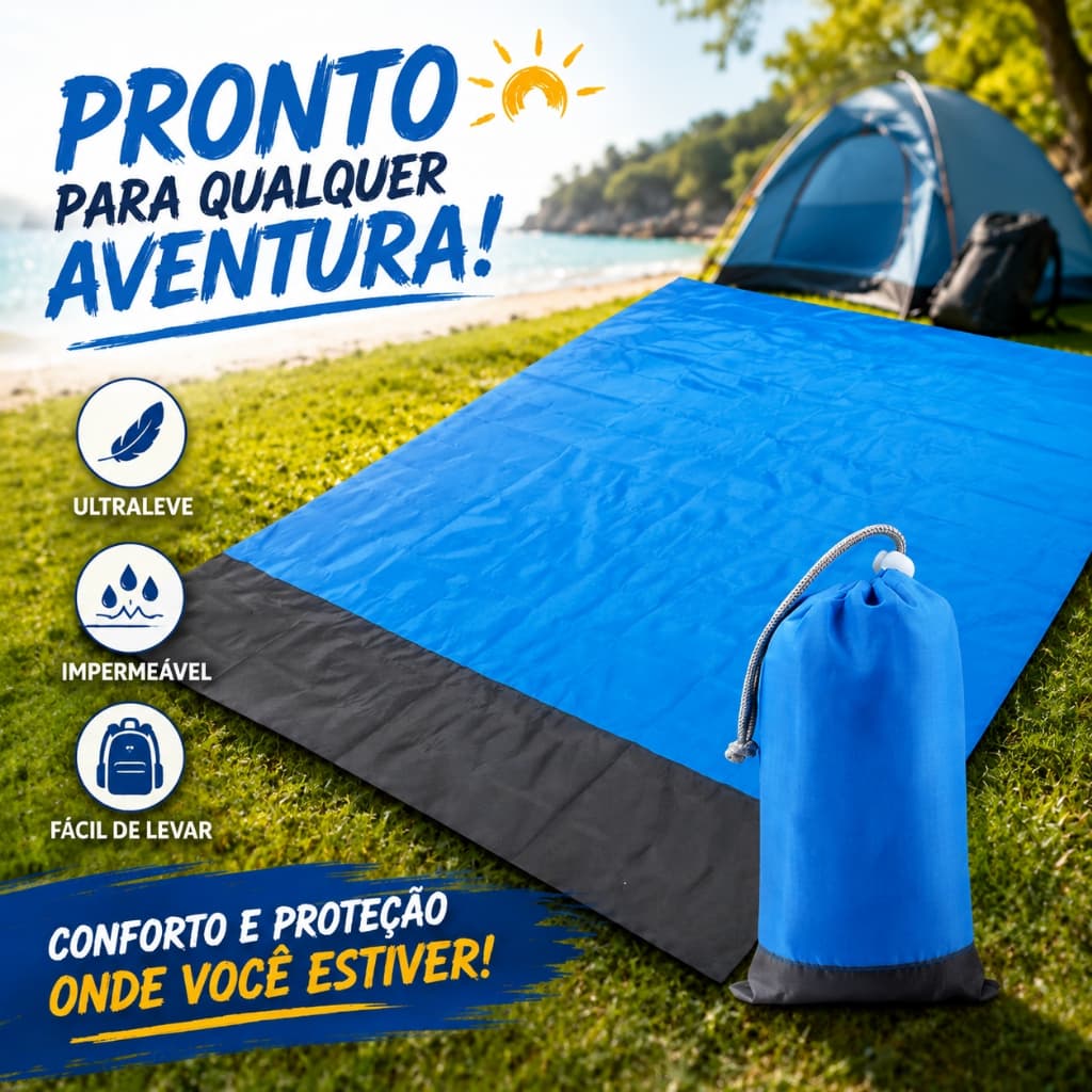 Tapete de Praia Impermeável 210 x 200 cm Prova de D'água - Piquenique Acampamento