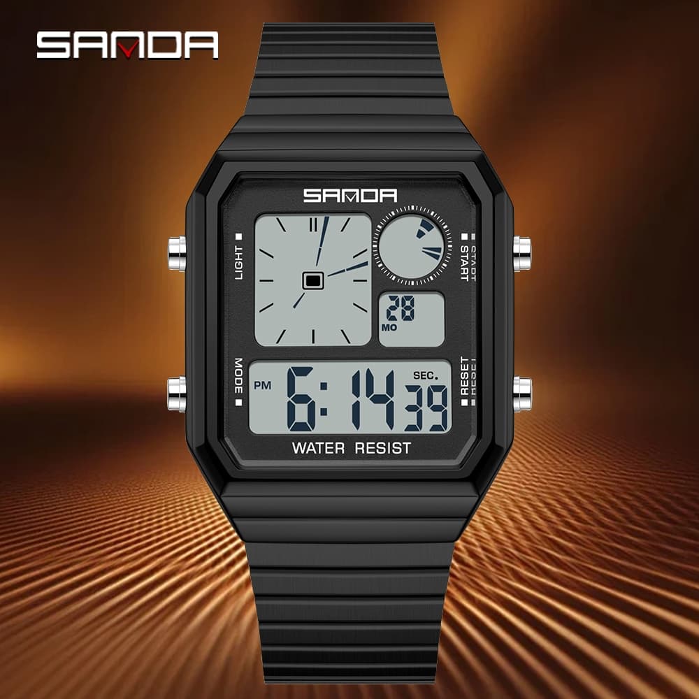 SANDA 6399 Venda Quente Quadrado Masculino Juventude Lazer Cronômetro Código De Temporização Luminoso À Prova D'água Rel