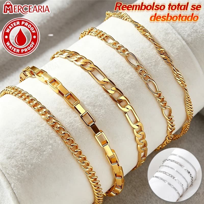 Conjunto de Pulseiras de  Aço inoxidável com 5 Peças, Estilo Minimalista, Joia que Não Desbota, Presente para Mulheres